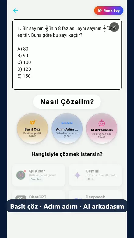 Çözüm yolu ve AI modeli seçme ekranı