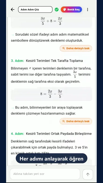 Adım adım çözüm ekranı